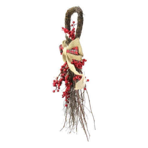 Unlit Teardrops*Northlight 24" Twig And Red Berries Artificial Christmas Teardrop Swag - Unlit