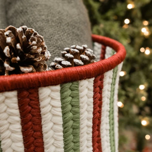 Decoration Storage*Colonial Mills 12" Vertical Striped Braided Round Christmas Storage Basket