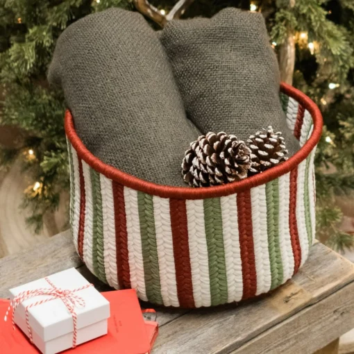 Decoration Storage*Colonial Mills 12" Vertical Striped Braided Round Christmas Storage Basket