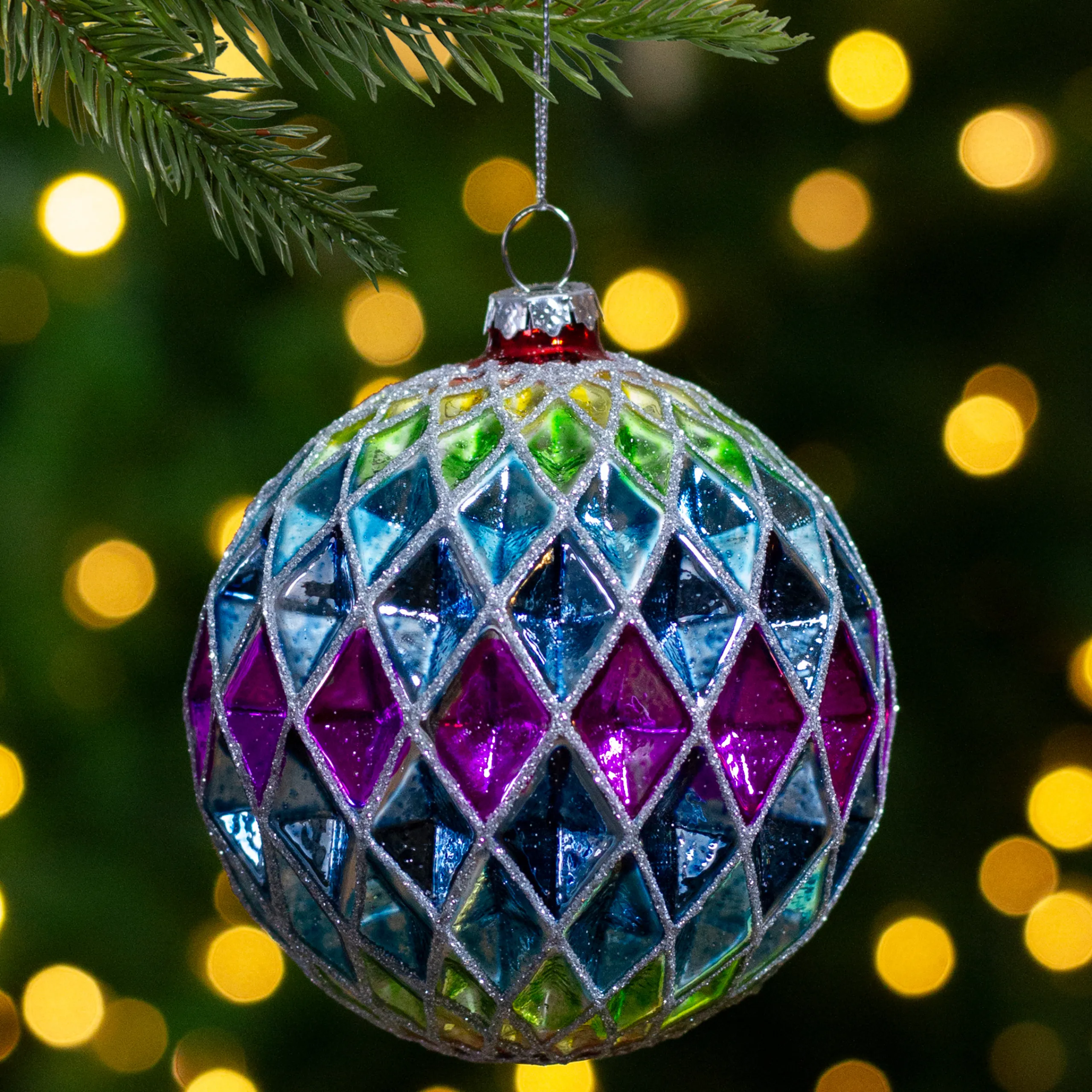 Northlight Glass Balls>3.75" Vibrantly Colored 2-Finish Harlequin Glass Christmas Ball Ornament
