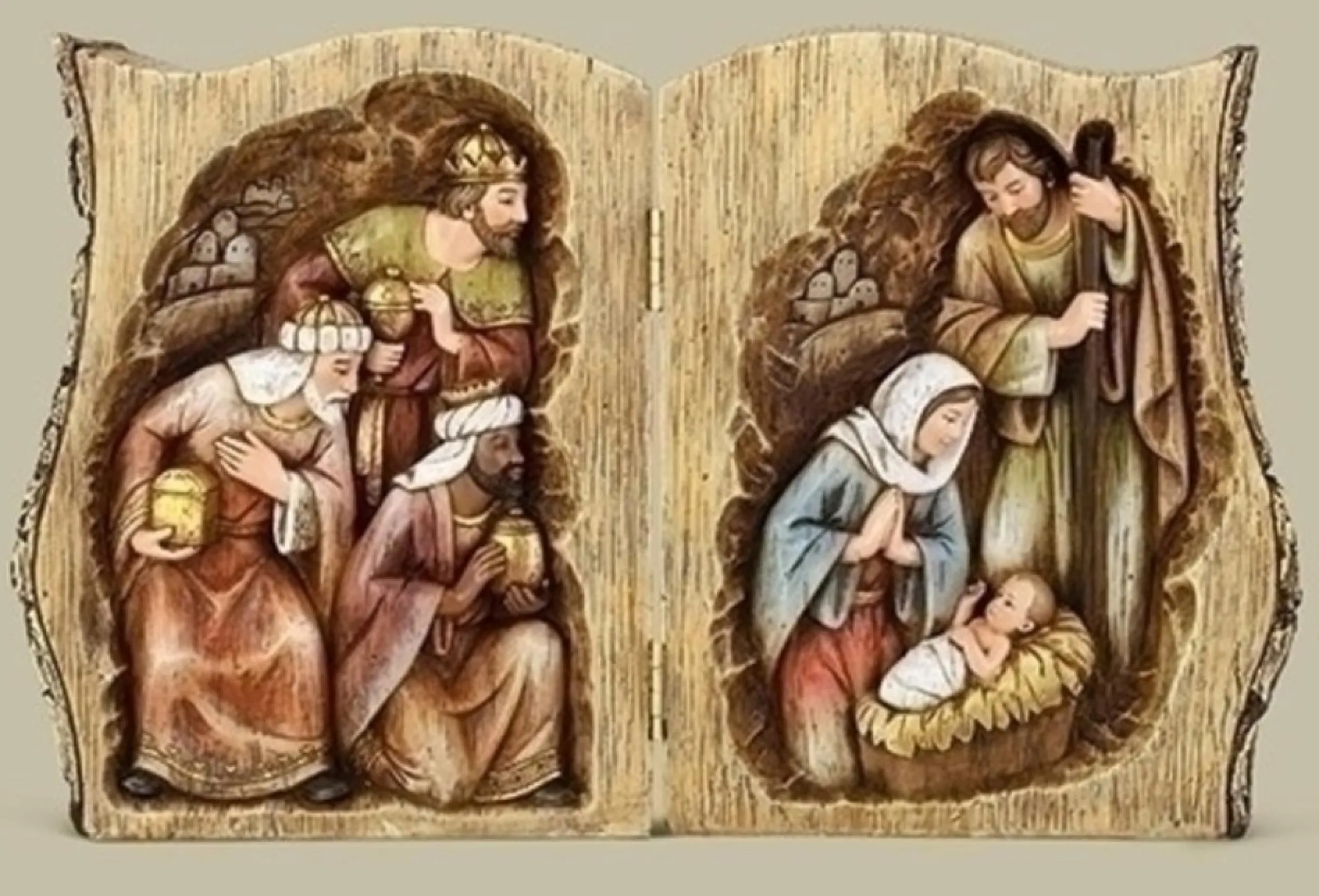 Nativities*Roman 13.75" Vibrantly Colored Joseph Nativity Scene Folding Log Tabletop