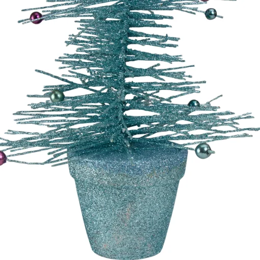 Allstate 2.5 Feet Tall And Smaller>16" Whimsical Turquoise Glittered Spike Table Tree - Unlit