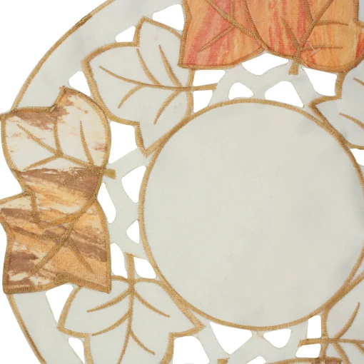Heritage Lace 12" White And Beige Embroidered Fall Leaf Thanksgiving Doily