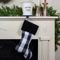 Stockings*Northlight 20" White And Black Buffalo Plaid Christmas Stocking With Cuff