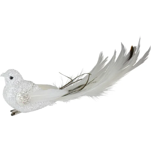 Northlight Animals>8" White And Black Glittered Bird With Feather Tail Christmas Ornament With Clip