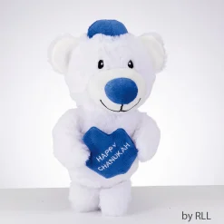 Rite Lite 8.5" White And Blue "Chewdaica" Plush Bear Hanukkah Dog Toy