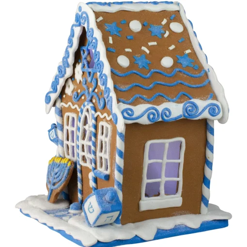 Kurt Adler 8" White And Blue Festive Hanukkah Gingerbread Led House Tabletop Decor