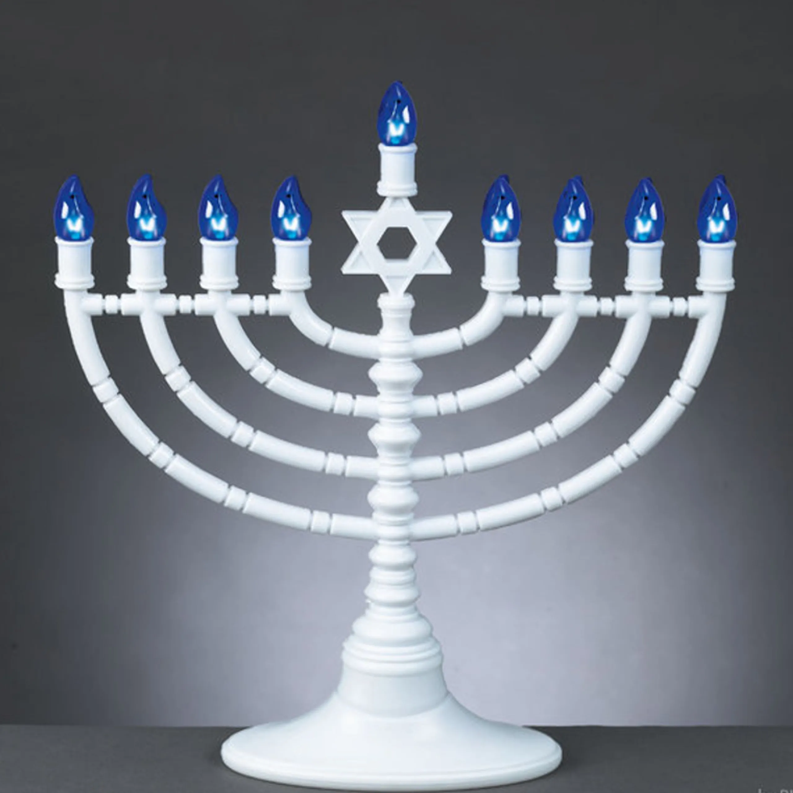 Rite Lite 11.5" White And Blue Traditional Style Led Battery Powered Hanukkah Menorah