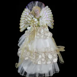 Angel Tree Toppers*Northlight 16" White And Gold Lighted Angel Sequined Gown Christmas Tree Topper