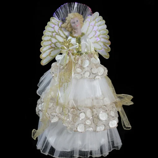 Angel Tree Toppers*Northlight 16" White And Gold Lighted Angel Sequined Gown Christmas Tree Topper