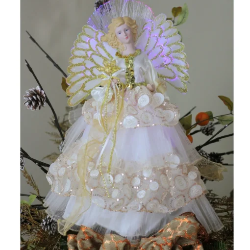Angel Tree Toppers*Northlight 16" White And Gold Lighted Angel Sequined Gown Christmas Tree Topper