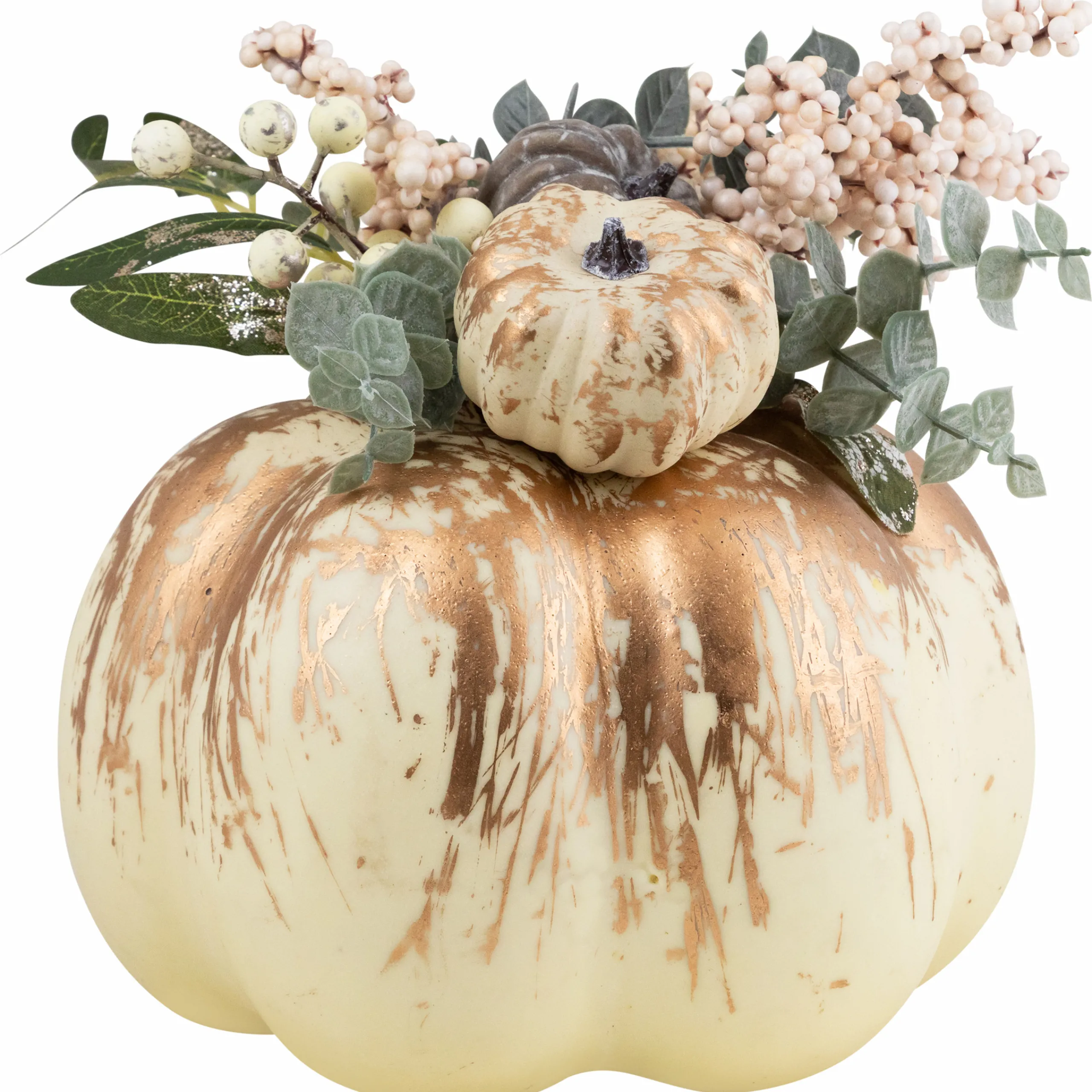 Northlight 9" White And Gold Pumpkins Fall Harvest Arrangement