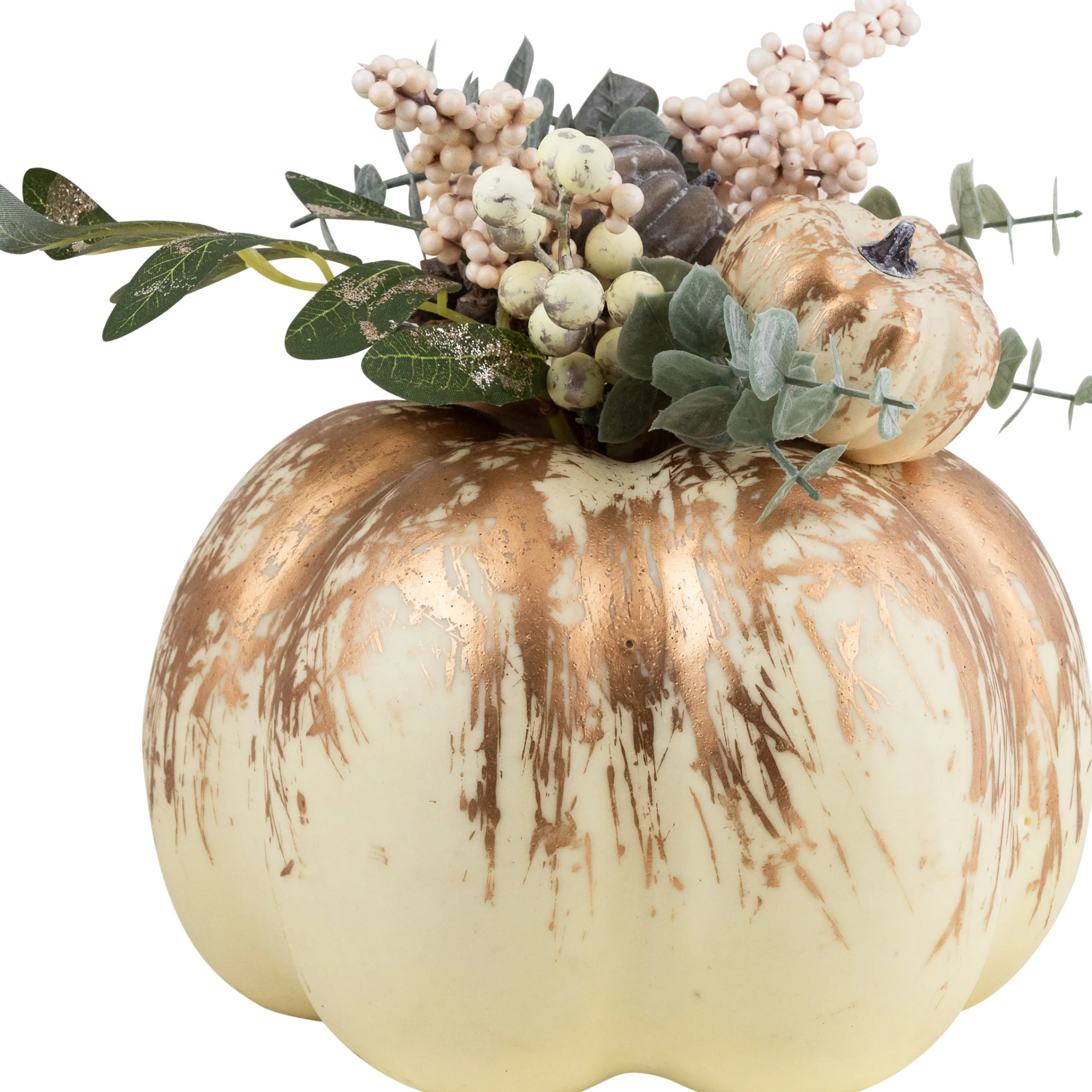 Northlight 9" White And Gold Pumpkins Fall Harvest Arrangement