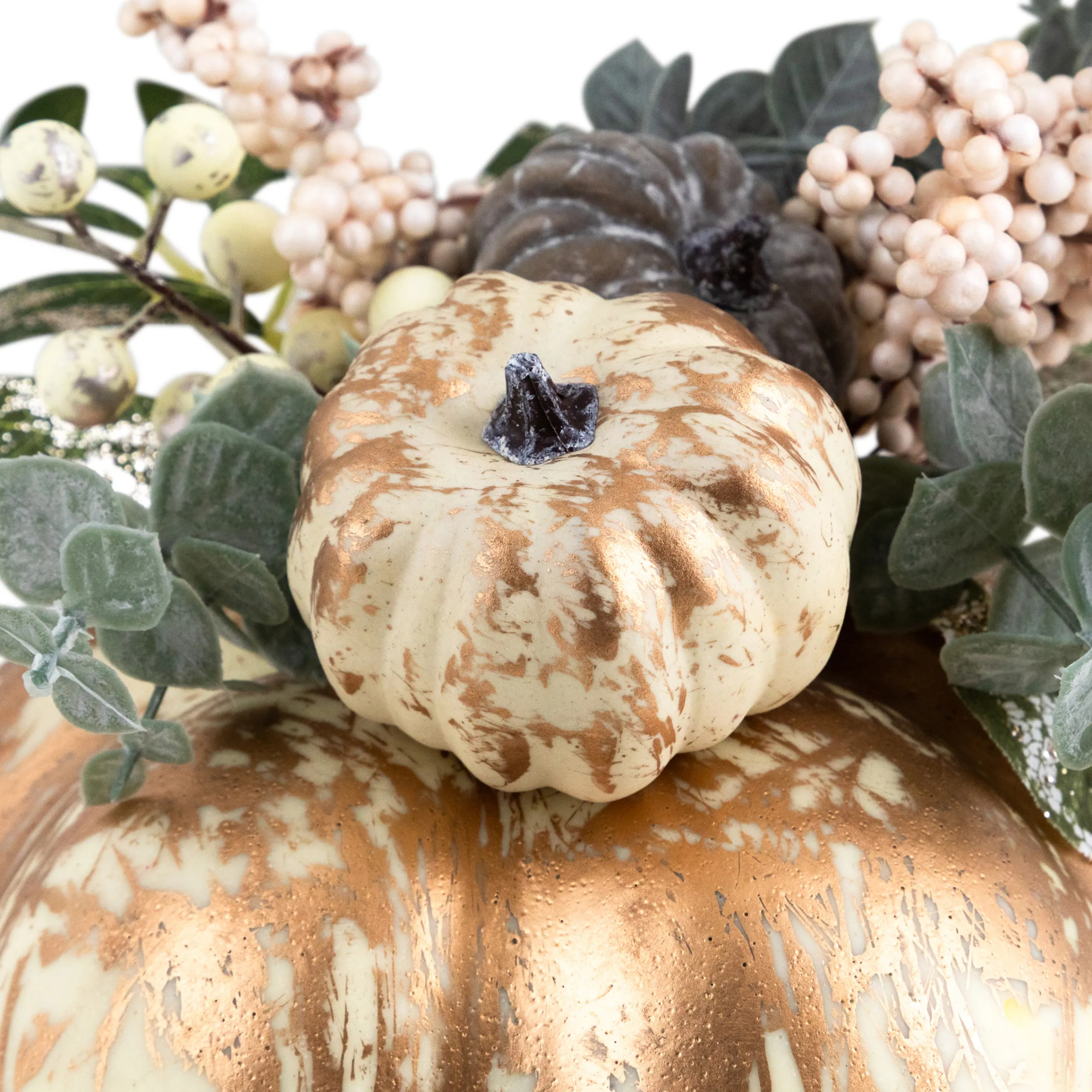 Northlight 9" White And Gold Pumpkins Fall Harvest Arrangement