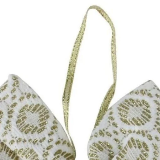 Bows*Northlight 5.75" White And Gold Small Double Loop Bow Christmas Decor