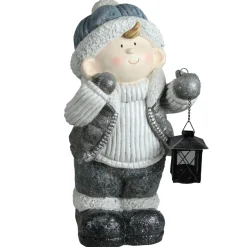Candles & Holders*Northlight 18.5" White And Gray Little Boy Holding Tea Light Lantern Christmas Tabletop Figure