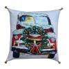 Pillows & Throws*Contemporary Home Living 18" White And Green Christmas Holiday Car Hand Illustrated Throw Pillow