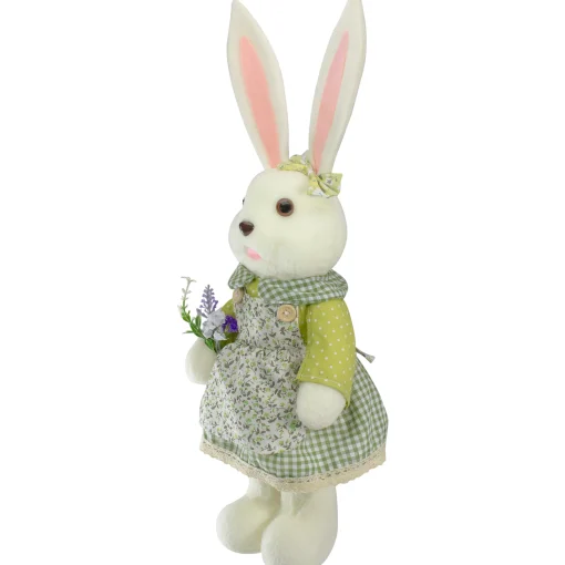 Northlight 20" White And Green Standing Girl Rabbit Easter Figure