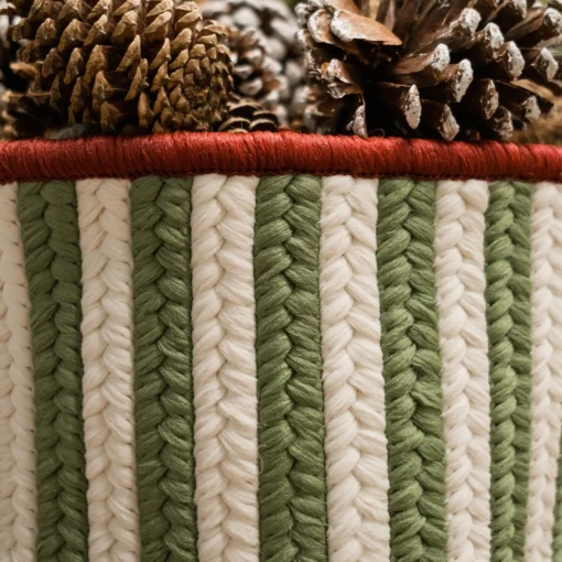 Decoration Storage*Colonial Mills 14" White And Green Vertical Striped Braided Round Christmas Storage Basket