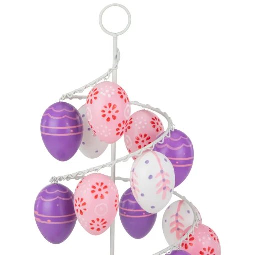 Northlight 14.25" White And Purple Floral Cut Out Easter Egg Tree