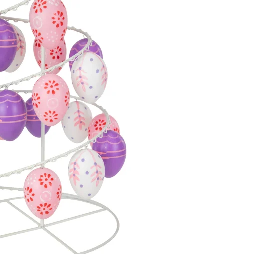 Northlight 14.25" White And Purple Floral Cut Out Easter Egg Tree
