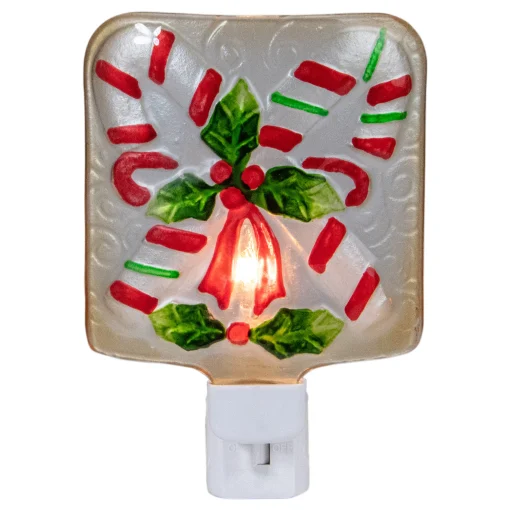Northlight 6" White And Red Candy Canes Glass Christmas Night Light