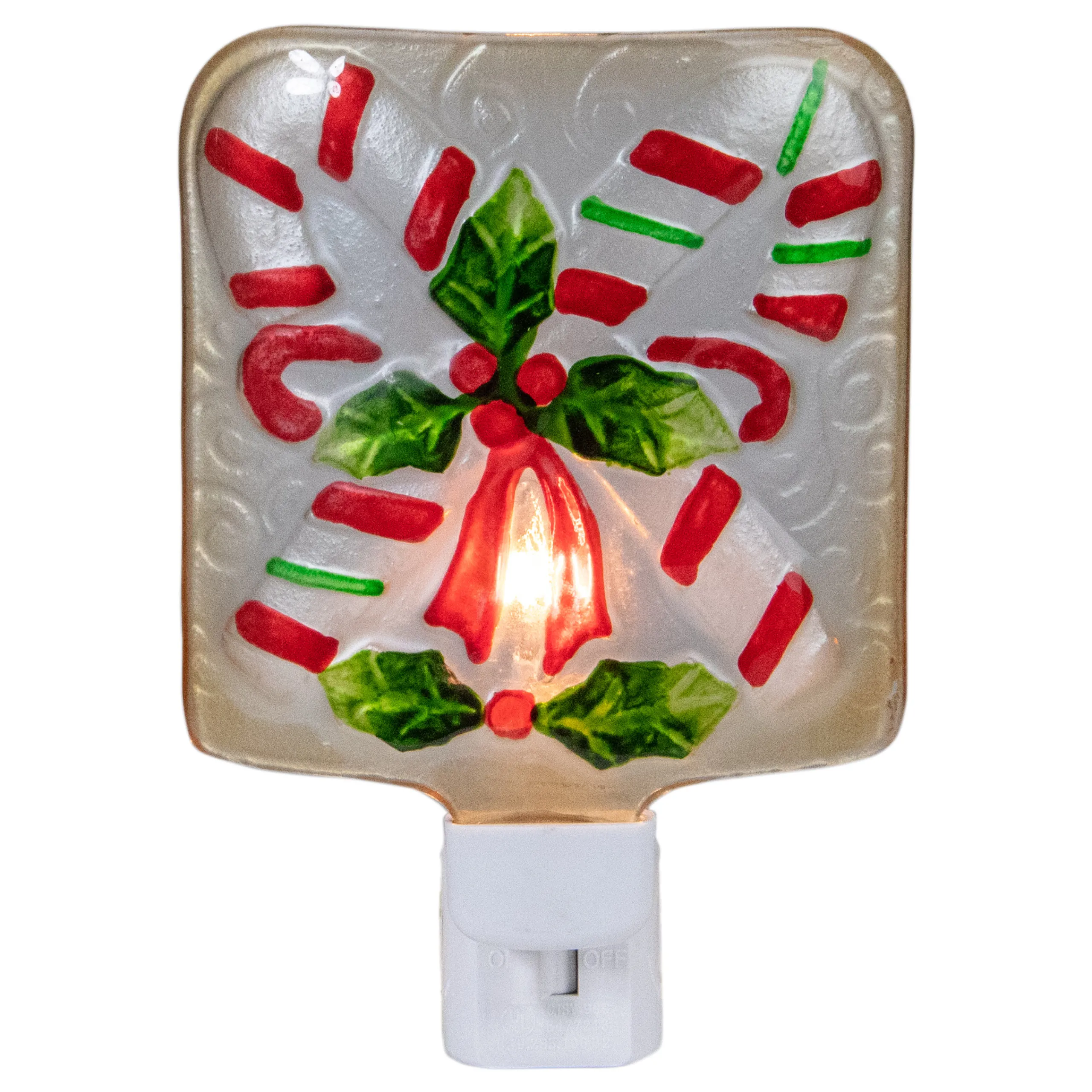 Northlight 6" White And Red Candy Canes Glass Christmas Night Light