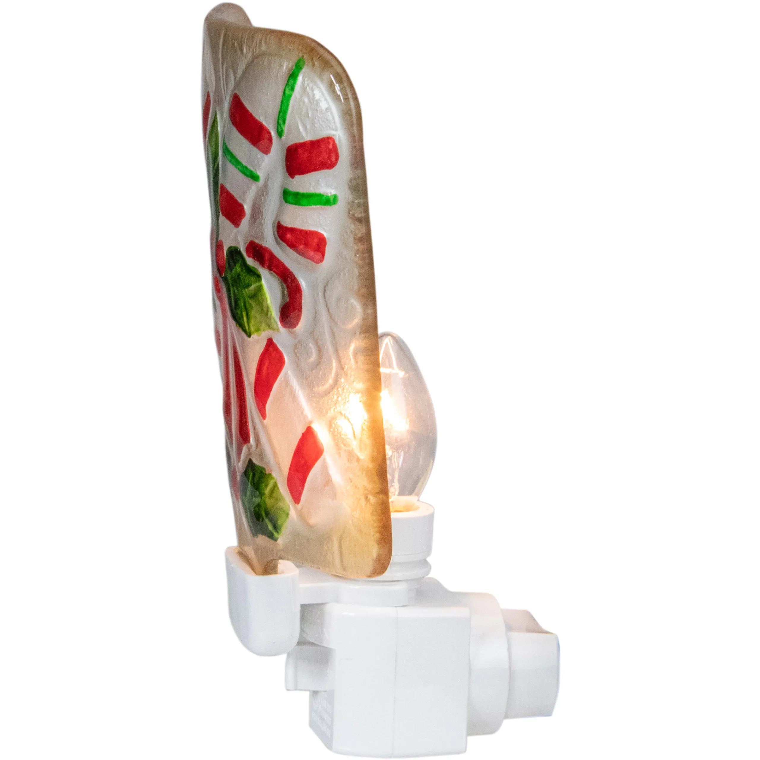 Northlight 6" White And Red Candy Canes Glass Christmas Night Light