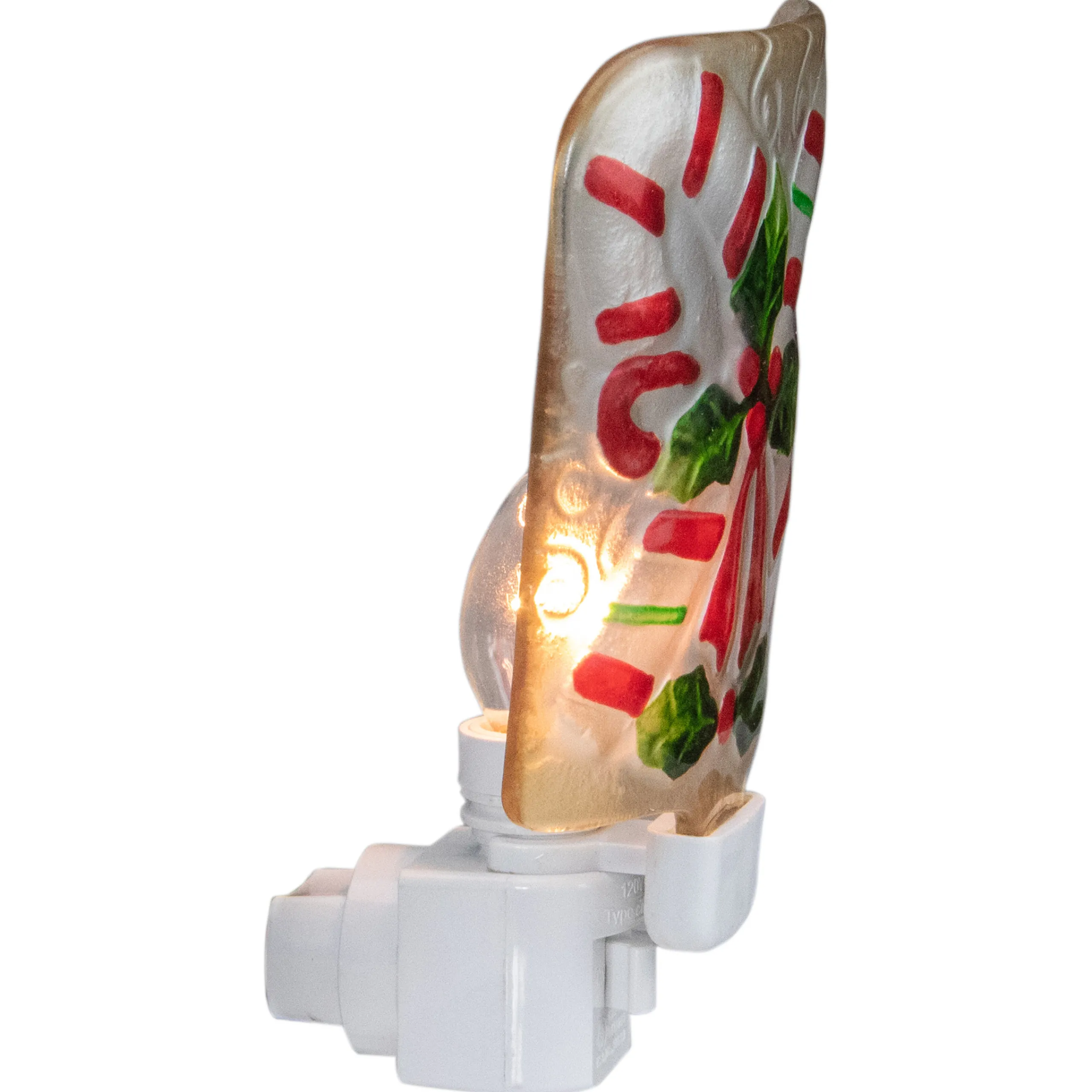 Northlight 6" White And Red Candy Canes Glass Christmas Night Light