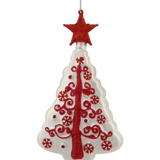 Northlight Trees & Wreaths>6" White And Red Christmas Tree Glass Ornament