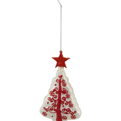 Northlight Trees & Wreaths>6" White And Red Christmas Tree Glass Ornament