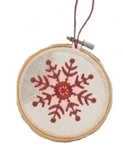 Roman Snowflakes>4.5" White And Red Embroidered Snowflake In Hoop Loom Christmas Ornament