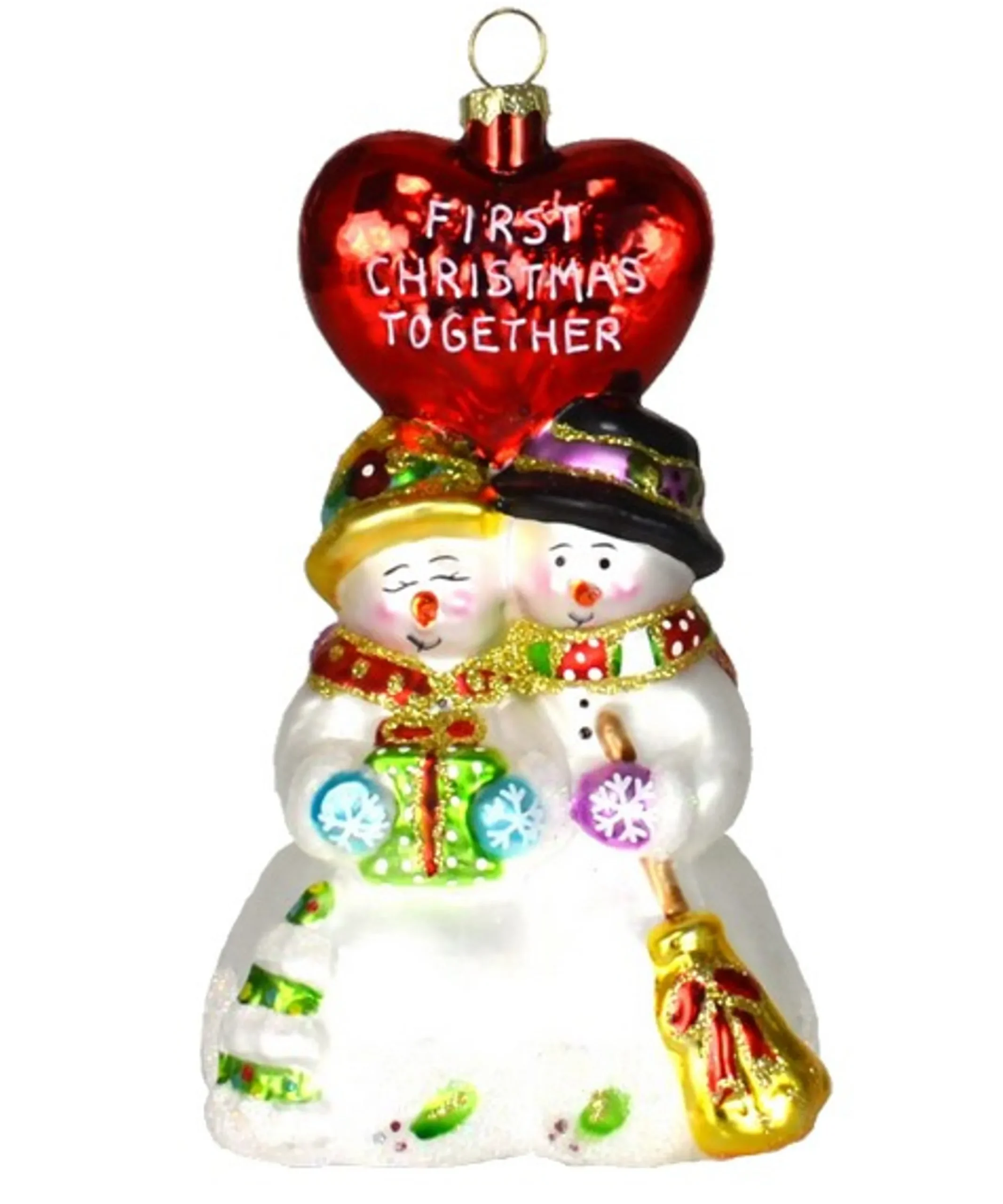 GC Home & Garden Snowmen>6.5" White And Red "First Christmas Together Ornament" Snowman Hand Blown Glass Figurine Ornament