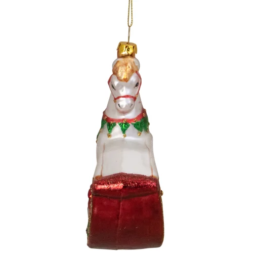 Northlight Animals>5" White And Red Rocking Horse With Gifts Glass Christmas Ornament