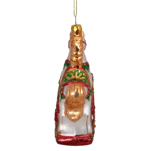 Northlight Animals>5" White And Red Rocking Horse With Gifts Glass Christmas Ornament
