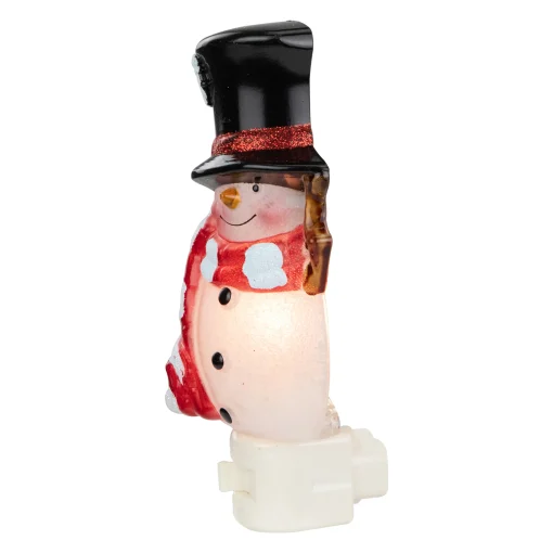 Northlight 6.5" White And Red Snowman In Black Top Hat Christmas Night Light