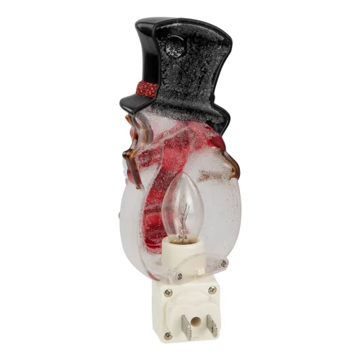 Northlight 6.5" White And Red Snowman In Black Top Hat Christmas Night Light