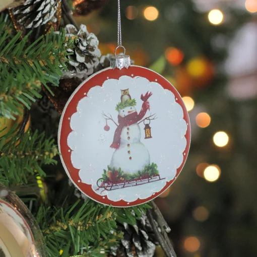 Roman Snowmen>4" White And Red Snowman On Sled Christmas Ornament