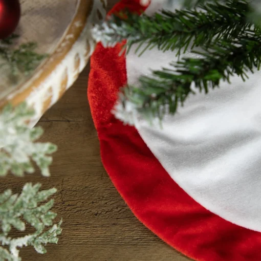 Mini Tree Skirts*Northlight 18" White And Red Velveteen Mini Christmas Round Tree Skirt