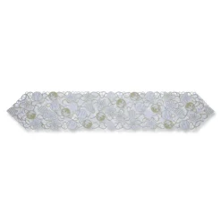 Linens*CC Home Furnishings 68" White And Silver Embroidered Christmas Ornaments Table Runner