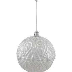 Northlight Balls>3.5" White And Silver Floral Distressed Christmas Ball Ornament