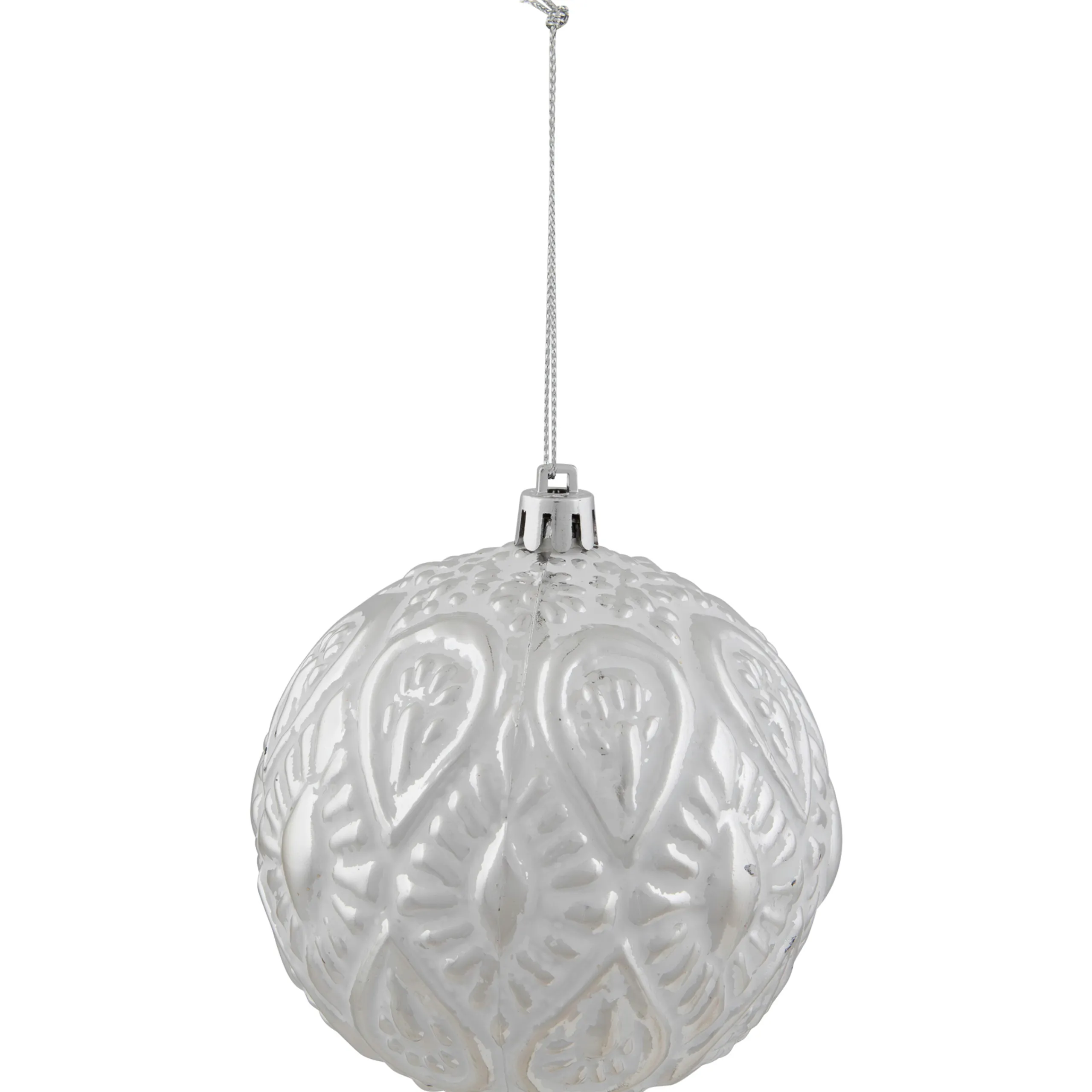 Northlight Balls>3.5" White And Silver Floral Distressed Christmas Ball Ornament