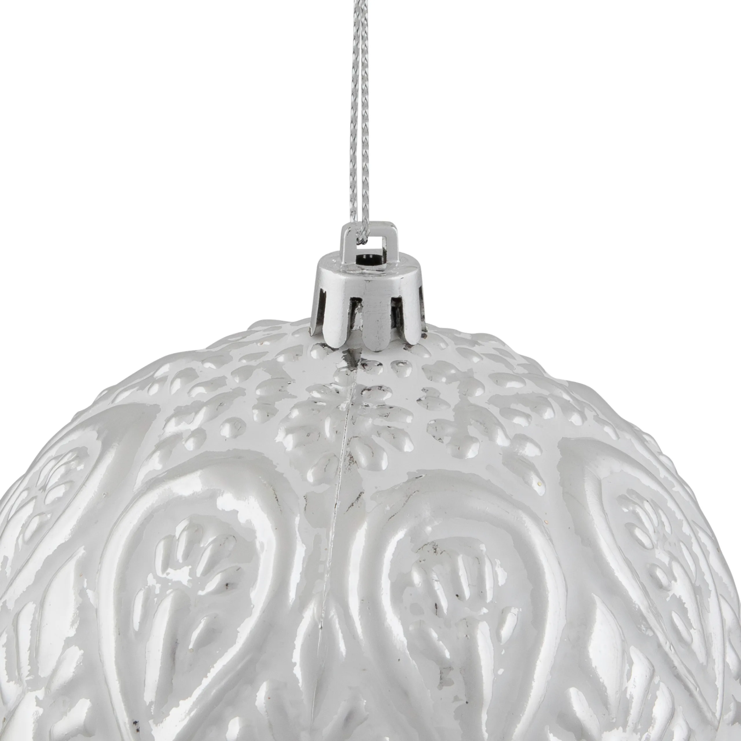 Northlight Balls>3.5" White And Silver Floral Distressed Christmas Ball Ornament