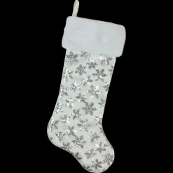 Stockings*Northlight 19 White And Silver Sequin Snowflake Christmas Stocking