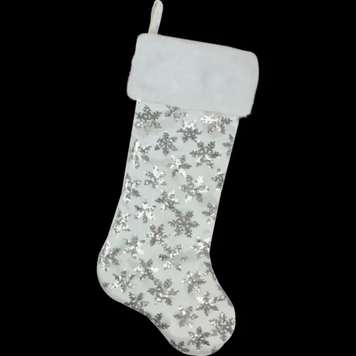 Stockings*Northlight 19 White And Silver Sequin Snowflake Christmas Stocking
