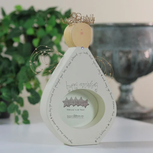 Roman 9.5" White Angel Blessings Happy Anniversary Wooden Photo Frame