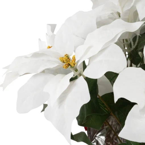 Floral*Northlight 22" White Artificial Christmas Poinsettia With Red Wrapped Pot
