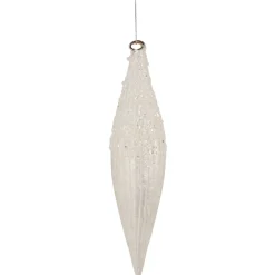 Northlight Finials>9.5" White Beaded Glitter Finial Glass Christmas Ornament