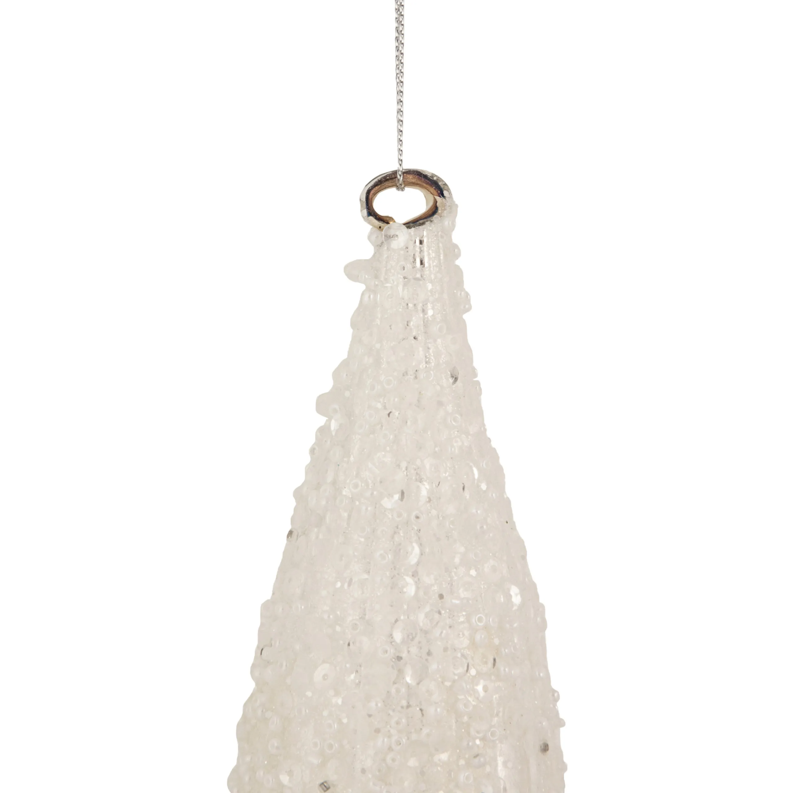 Northlight Finials>9.5" White Beaded Glitter Finial Glass Christmas Ornament