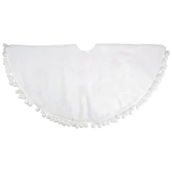 48 Inch And Smaller*Northlight 36" White Christmas Tree Skirt With A Pom Pom Border And Tie Backs